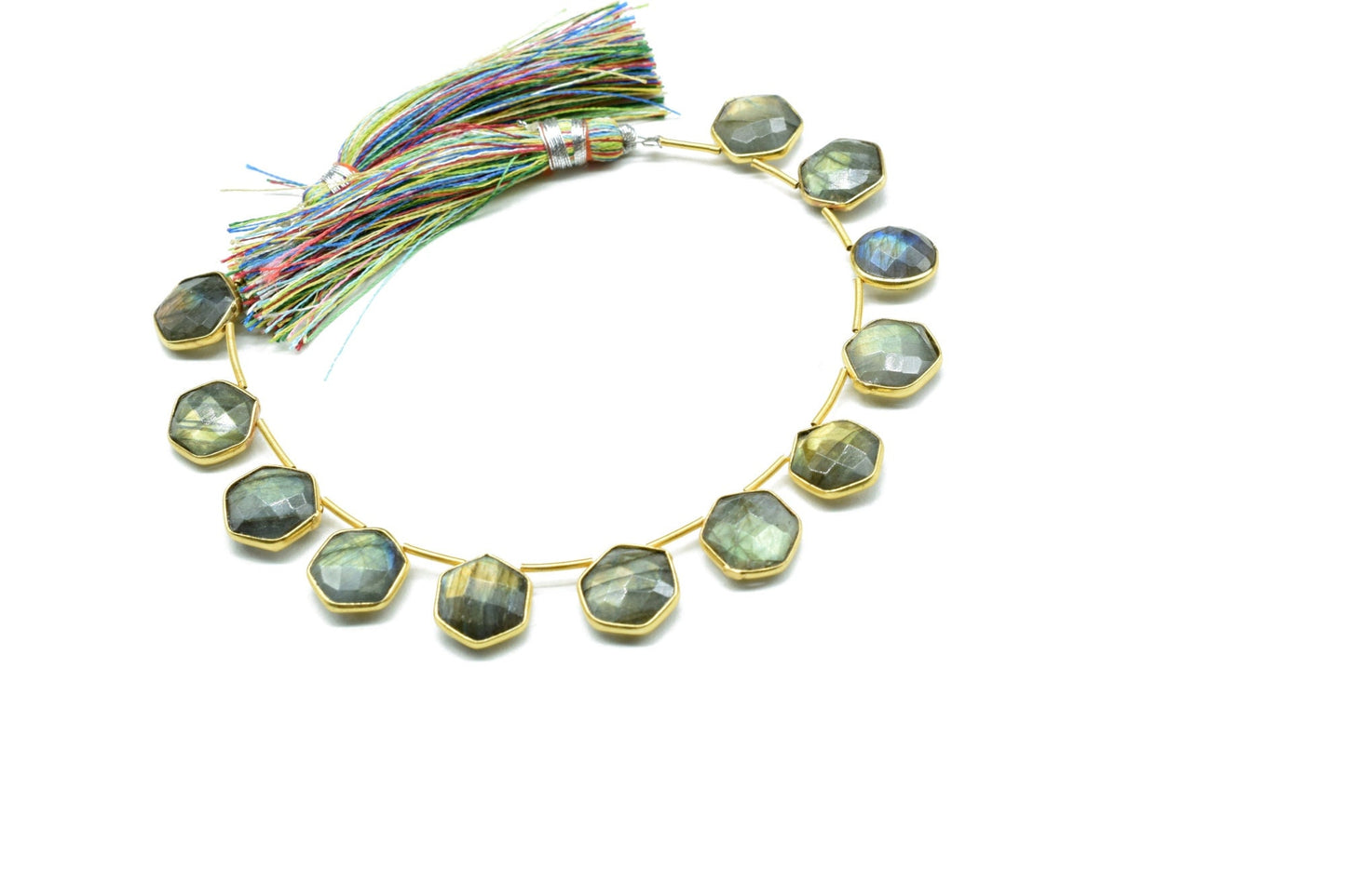 Labradorite 10mm Faceted Hexagon Shape Single Bail Connector strand,Single Bail Charm,Gemstone Jewelry Making Component,Labradorite Bezel