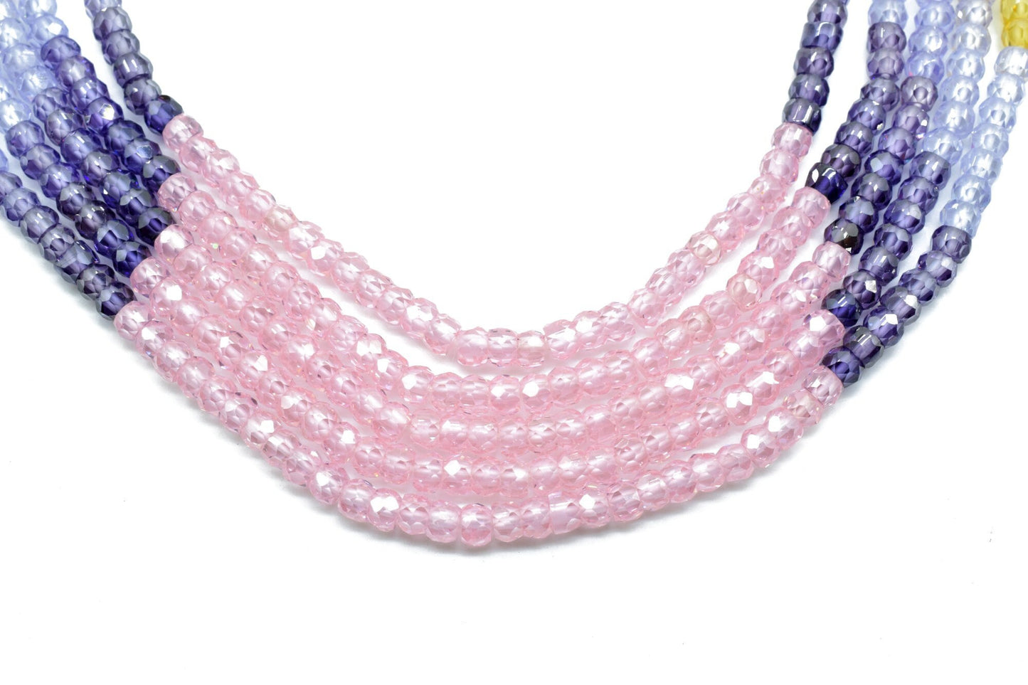 5 String Of Multi stone semi precious 3mm beads Necklace,Beautiful CZ Beads Necklace,Color Zircon Faceted Rondelle Bead, Necklace Wholesale