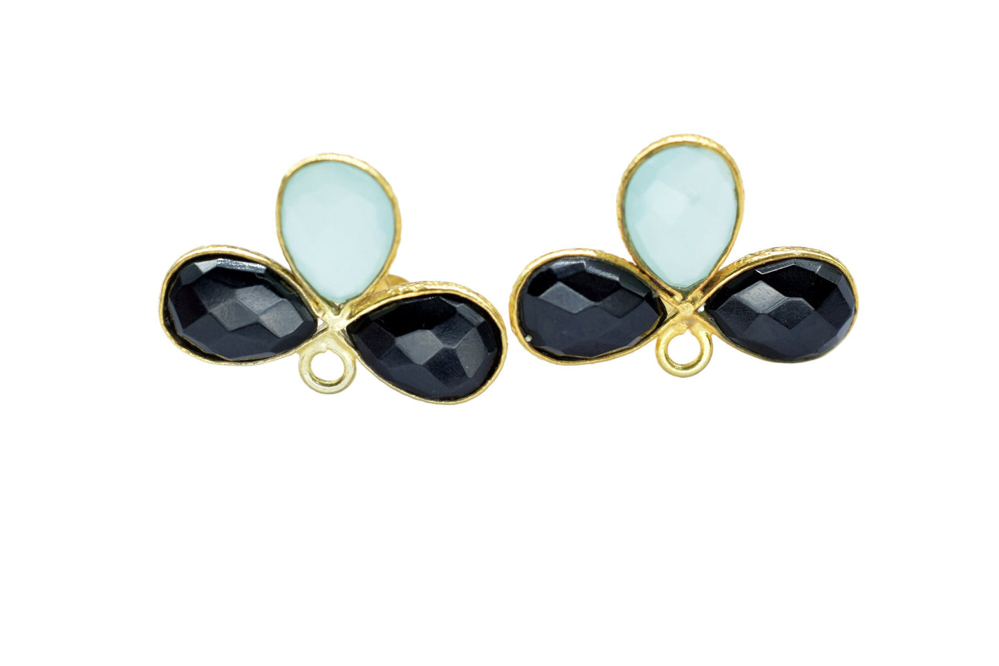 Black Onyx Gemstone Earring Connector/Gold Plated Jewelry/Peru Handmade Jewelry/Bezel Component/Jewelry making Stone/Pear Shape Stone