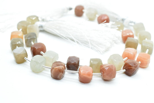 Natural Multi Moonstone 8mm Cube Box Beads,Gemstone Faceted Box Shape Briolettes,Box shape Briolettes,Jewelry Making Beads,6 Inch Strands