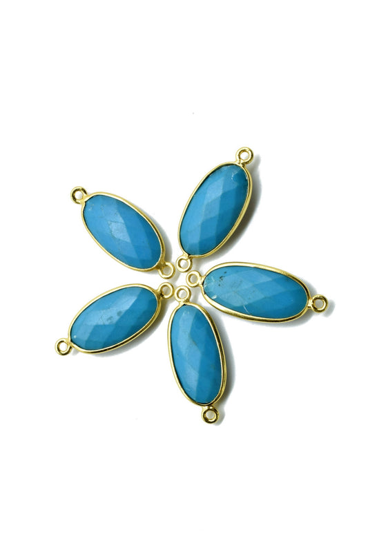 Natural Turquoise 10x20mm Oval Shape double bail connector,Turquoise Bezel Connector,Turquoise Oval Pendant 24k Gold Plated,Turquoise charms