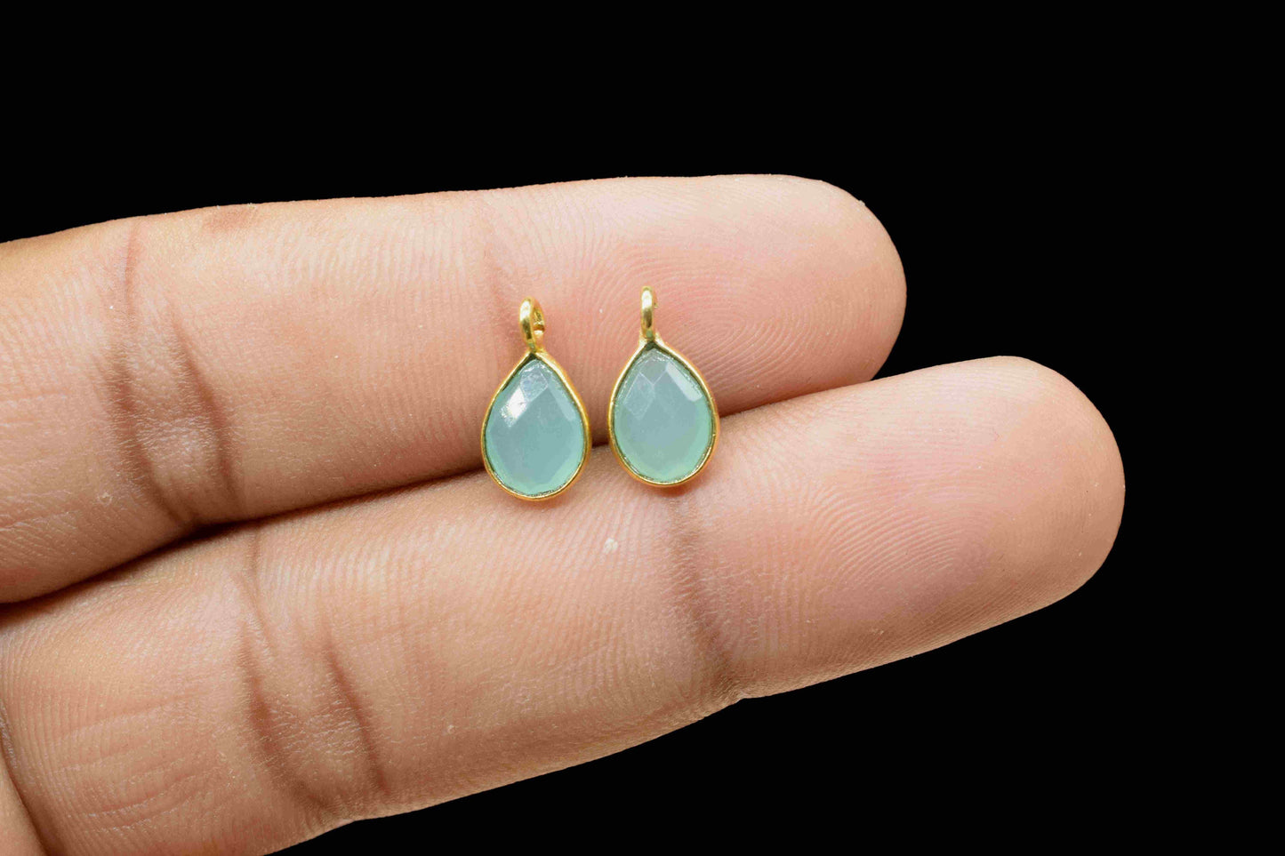 Aqua Chalcedony 6x8mm Earring Connector,Gemstone Connector Stud Jewelry Supply,Finding Earring,Jewelry Making Connector,Aqua Chalcedony Gift