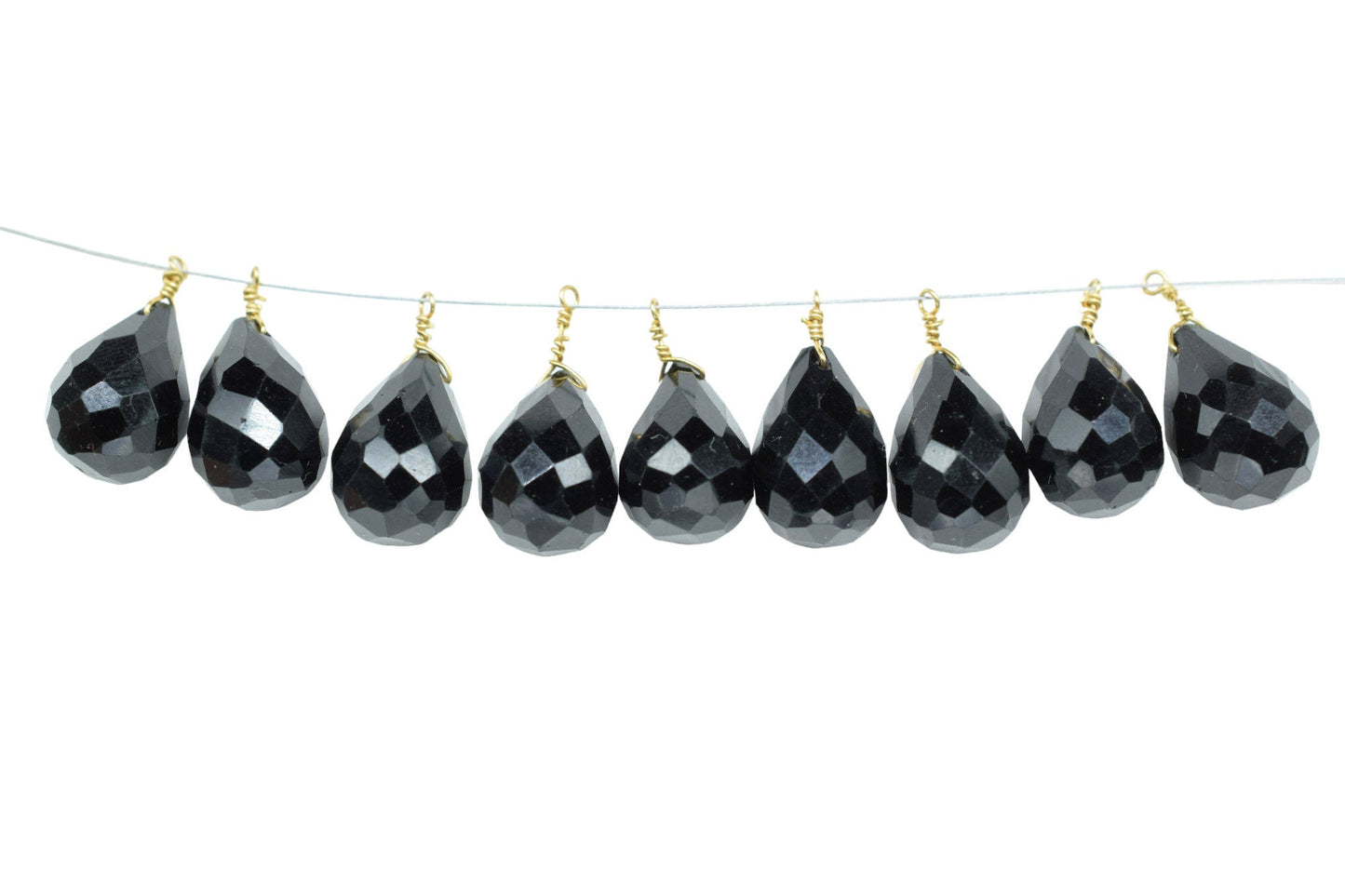 Black Onyx 10x14mm Faceted Drops,Black Onyx Wire Wrapped Gemstone Connector,Black Onyx dainty Pendants ,Black Onyx Connector Charms,B'Gifts