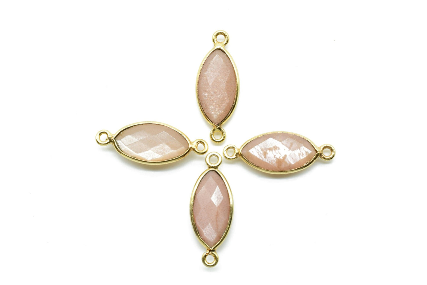 Peach Moonstone 8x16mm marquise shape double bail Connector,Bezel links Connector,jewelry making Connector,Double bail Connector,Moonstone