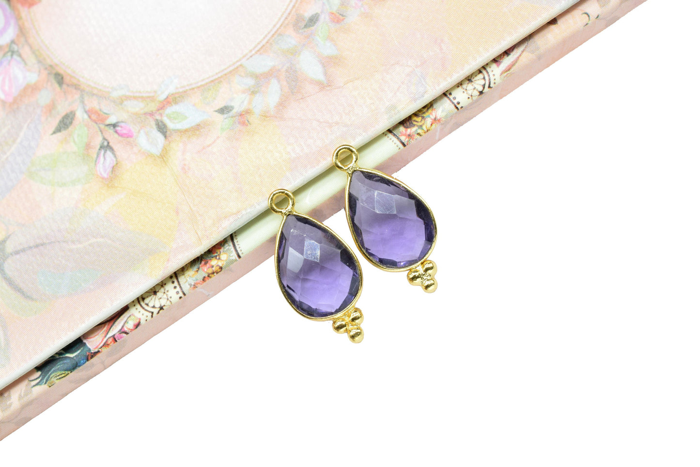 Amethyst charms Pendant Jewelry,Amethyst 10x14mm Pear Shape Gold Plating Single bail connector,Amethyst Quartz Gemstone Faceted connector