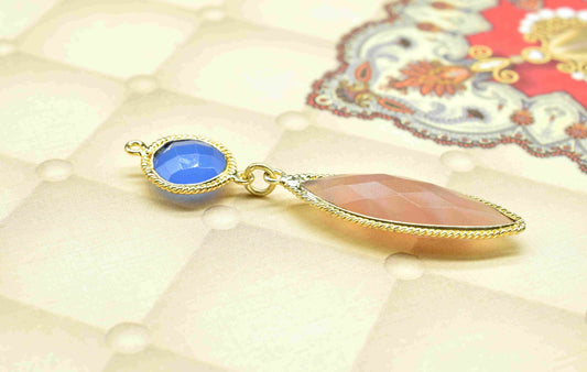 Blue Chalcedony  Pendant Charms ,Rose Quartz   Dangle Earring Component , Multi Gemstone Dangle Earring , Component Jewelry , B'day Gift
