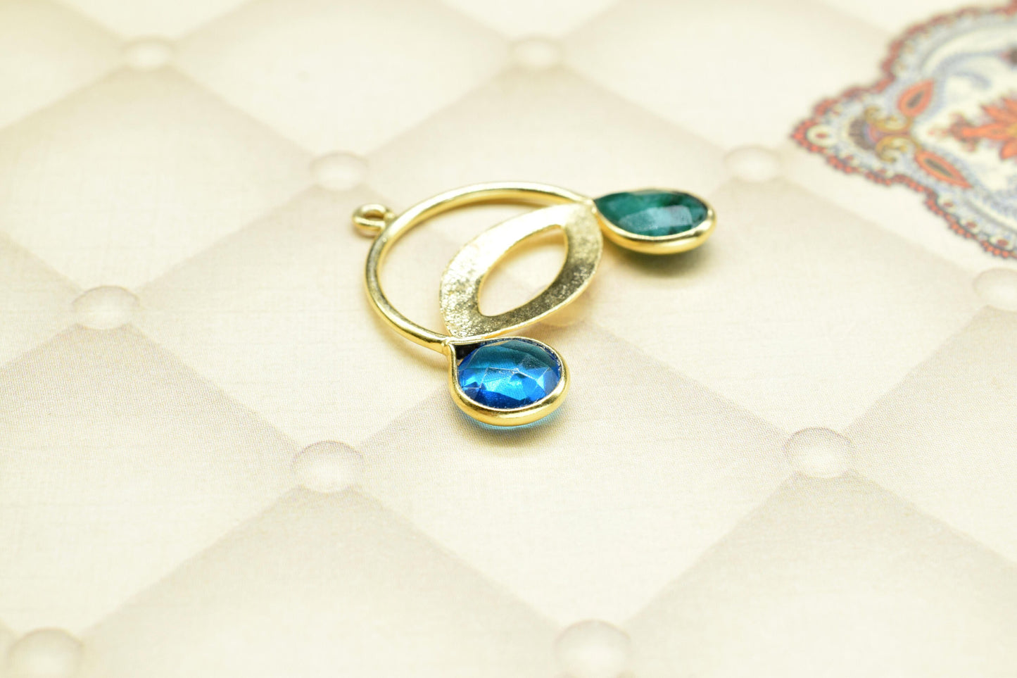 Multi Gemstone Pendant/Single Loop Charms/Teardrop shape Pendant/Emerald and Sky Topaz Pendant/Gemstone Components/Jewellery Making/DIYGift