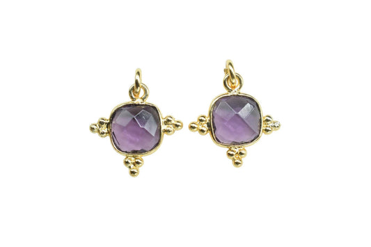 Amethyst Quartz 8mm Cushion Bezel charm/Station Bezel Link Supplies/Amethyst Jewelry Making/Square Pendant//Gemstone Connector Pendant,Gift