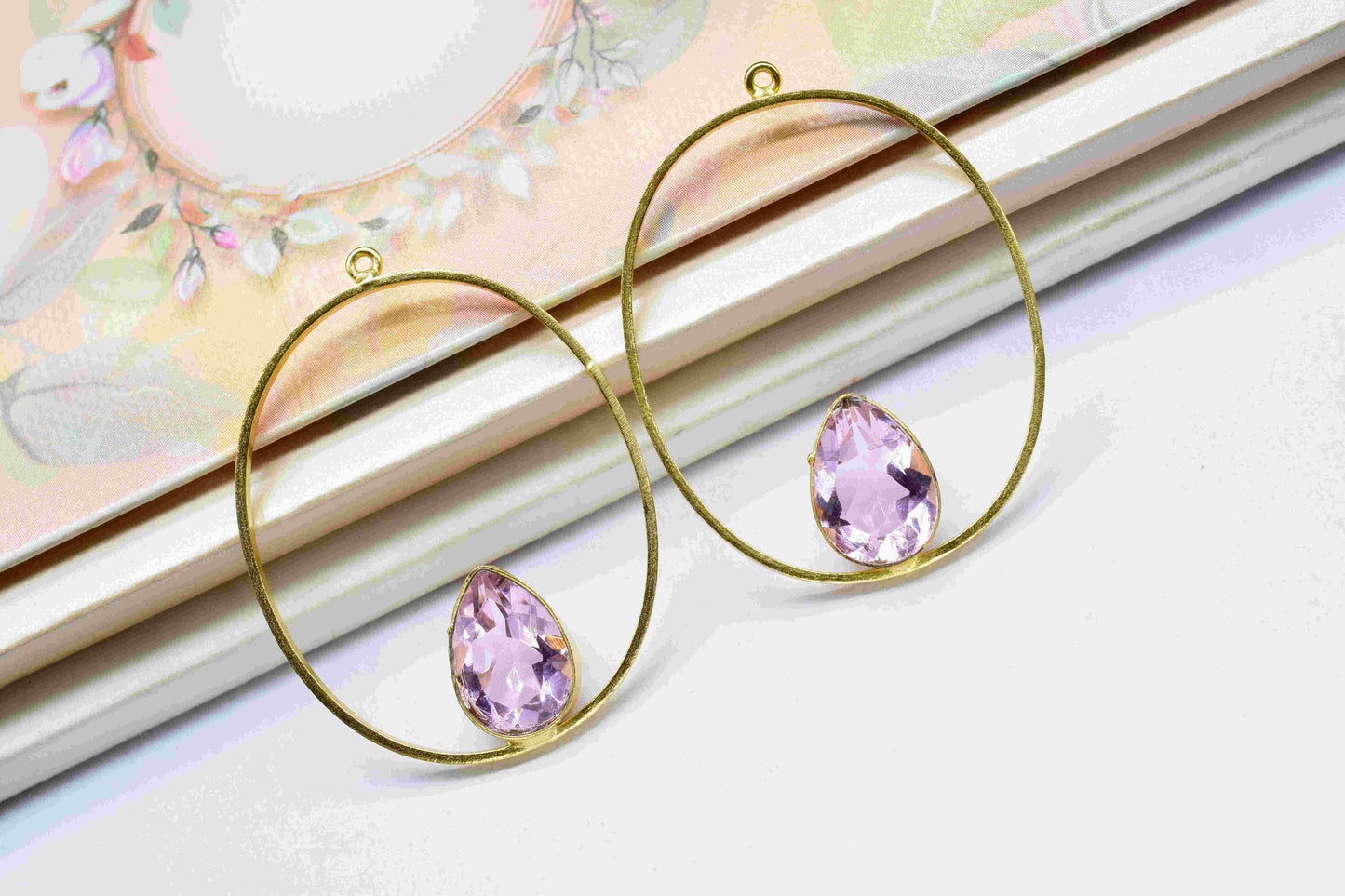 Pink Tourmaline Quartz 9x13mm Teardrop Shape Pendant, Finding Oval Shape Earrings, Component Earring,Finding Necklace Component Jewelry,Gift