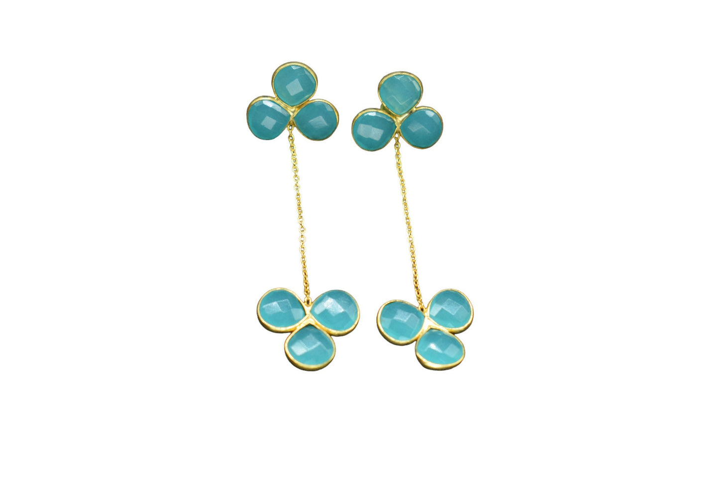 Aqua Chalcedony Gemstone Earrings/Gold Plated Jewelry/Chalcedony Handmade Jewelry/Heart Shape Earring/Anniversary Gifts/Bridesmaids Earrings