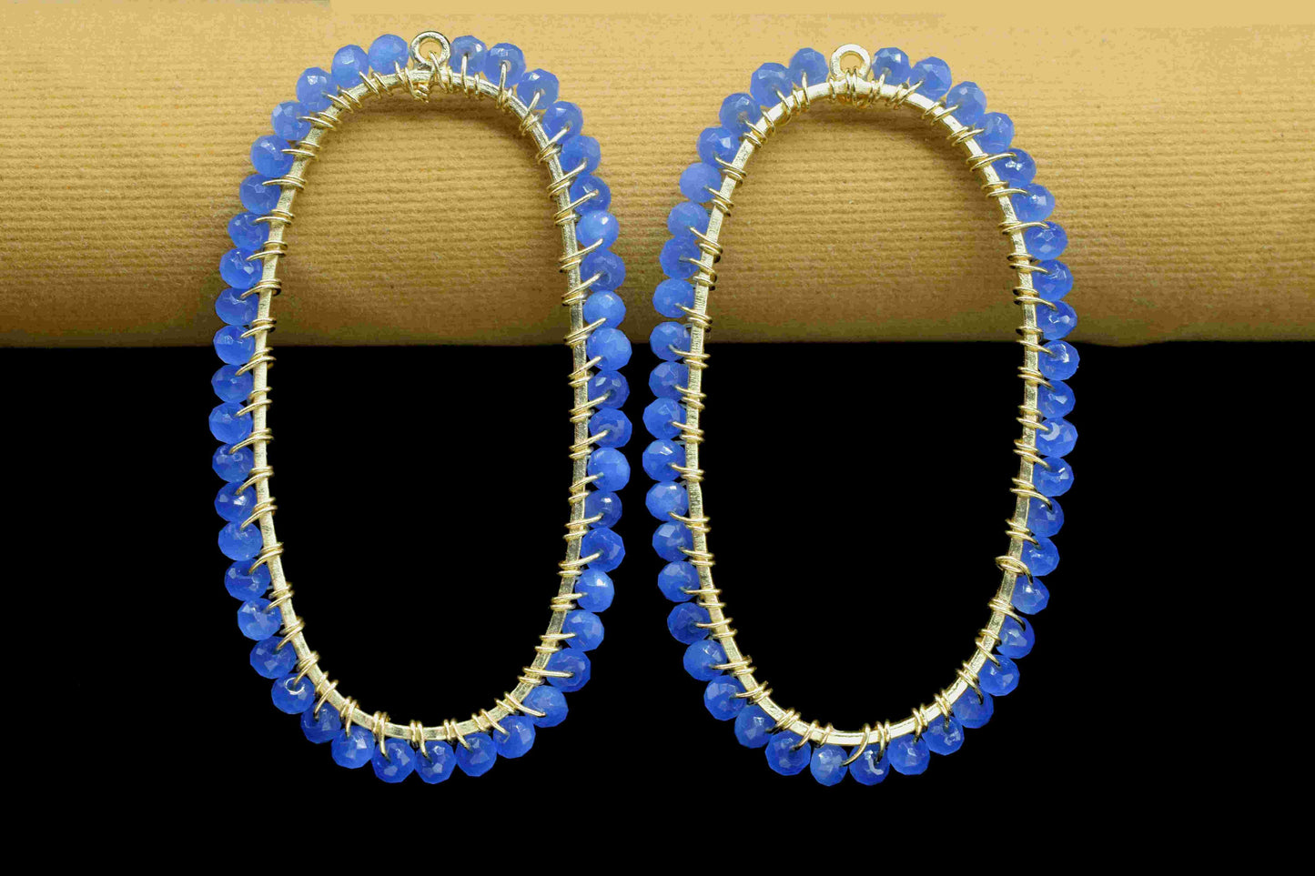 Blue Chalcedony Wire Wrapped Connector, Oval Pendant Component, Handmade Earring, Beaded Hoops Earring,Finding Component,Blue Quartz Jewelry