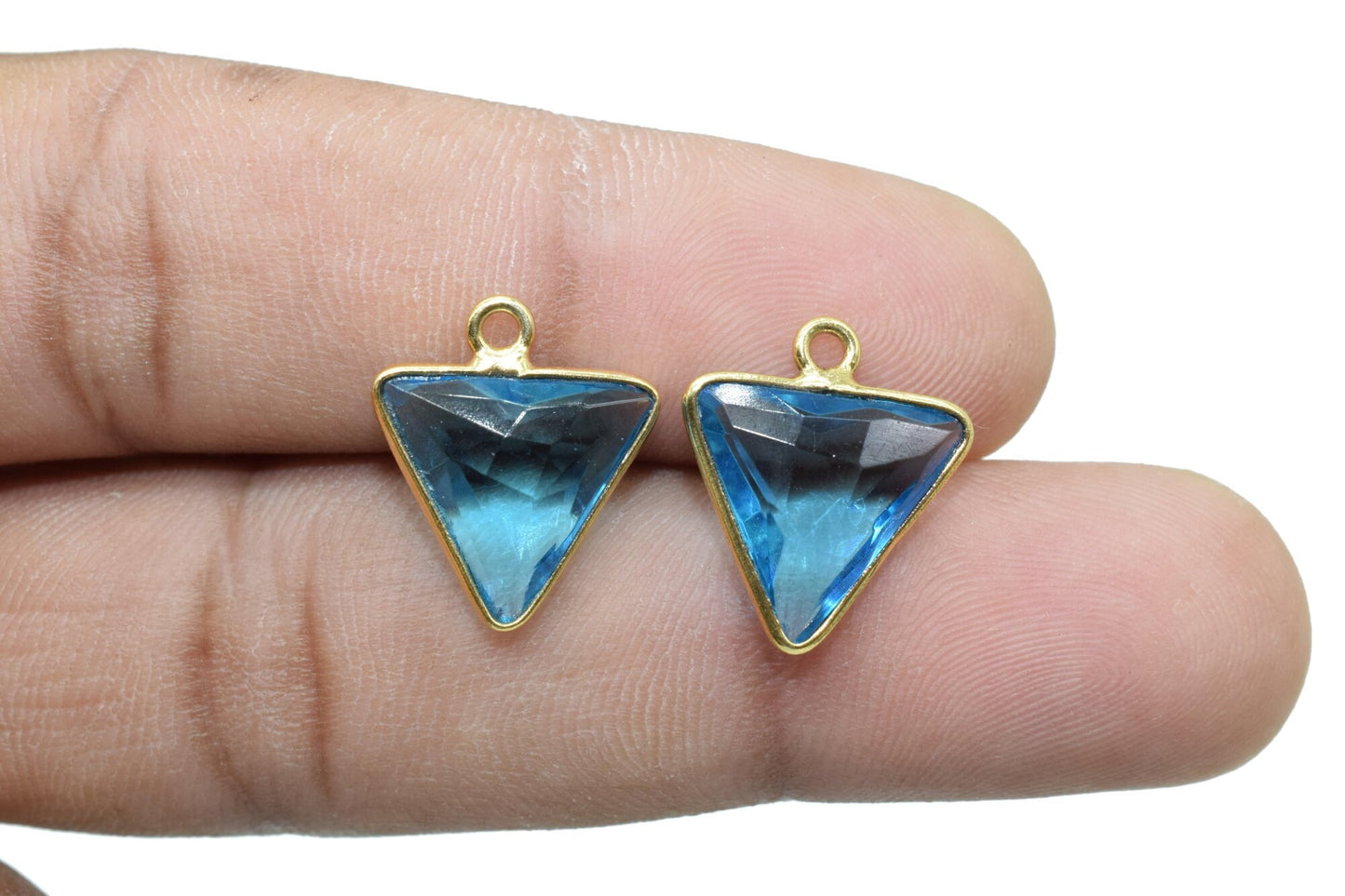 London Blue Topaz 12mm Triangle shape Single Bail connectors,Gold Plated bezel,Topaz Pendant,Blue Topaz single loop connectors,fancy Topaz