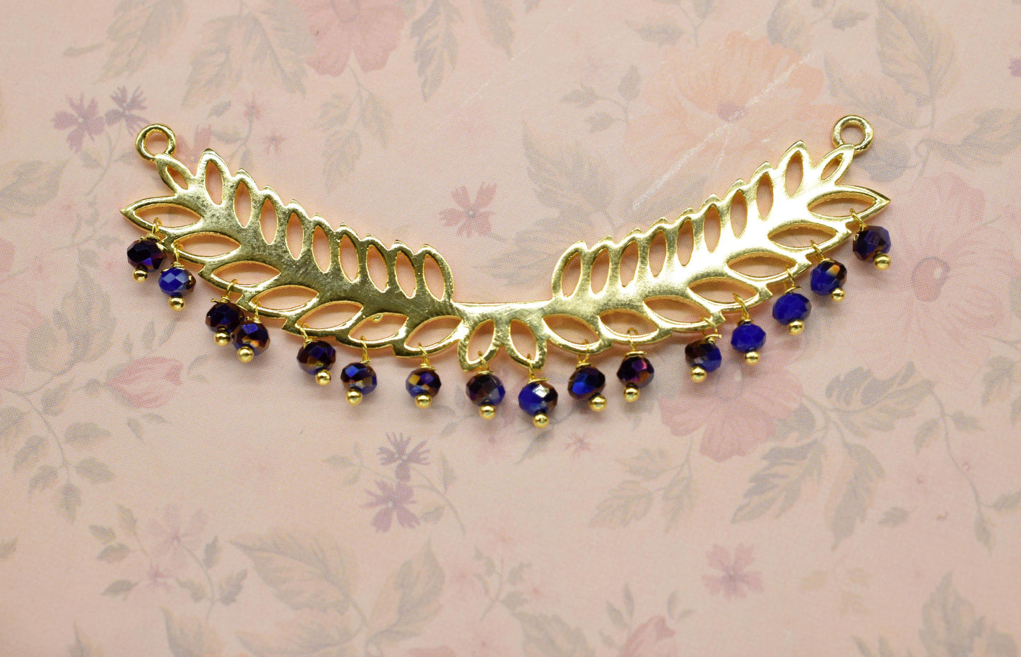 Blue Sapphire Beads Dangle Charms,Wedding Hair Vine Connectors,Gemstone Leaf Pendant Necklace,Component Leaf Charms,Handmade jewelry,Gift