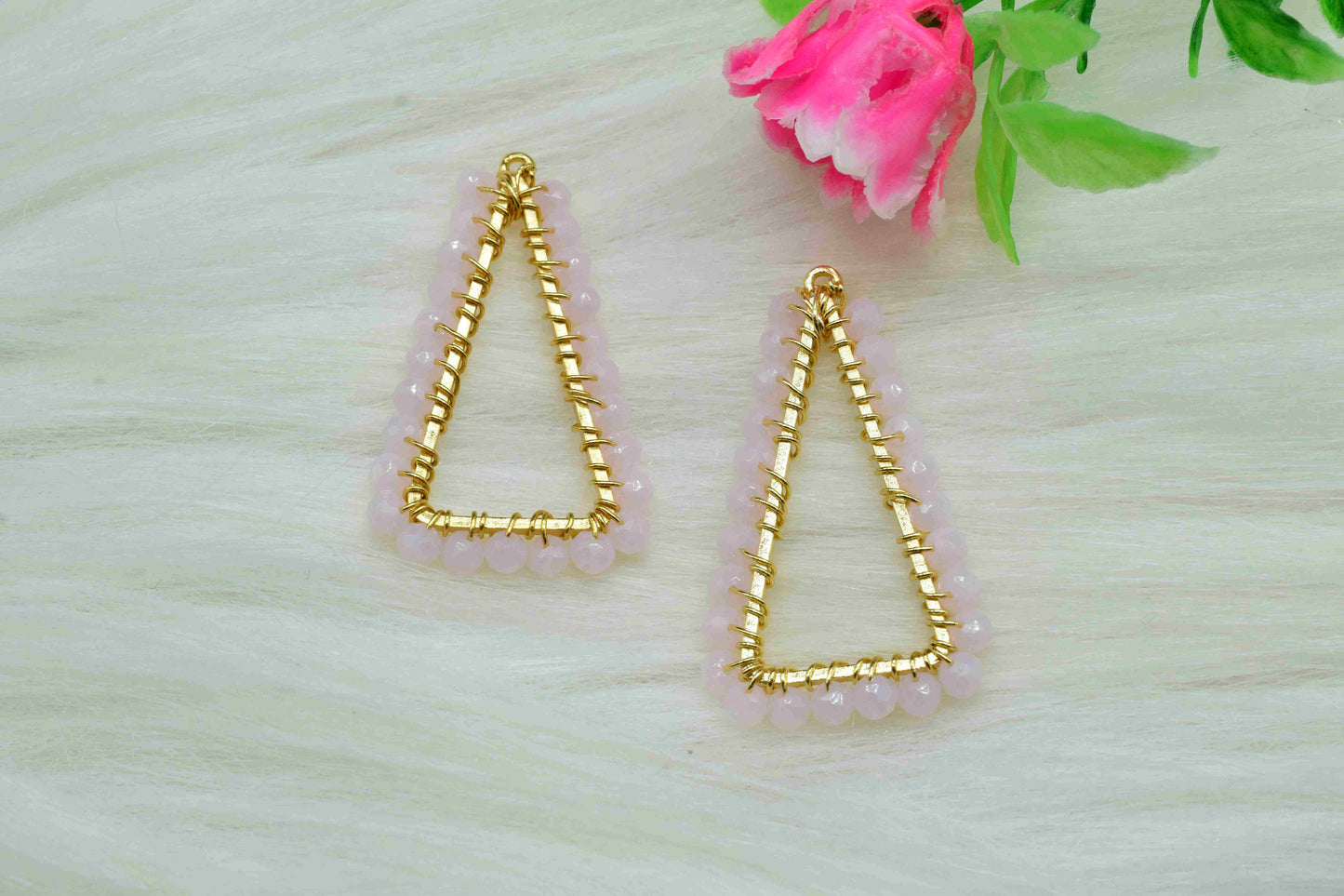 Pink Chalcedony Wire Wrapped Triangle Shape Earrings,Gemstone Component,Handmade Connector,Finding Necklace,Component Jewelry,Connector,Gift