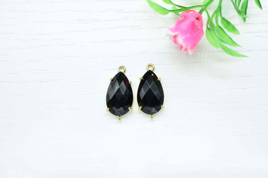 Black Onyx Connector,Black Onyx jewelry,Black Onyx Teardrop Bezel,double bail connector,Handmade Gemstone Bezel,Prong Set Bezel Pendant,Gift