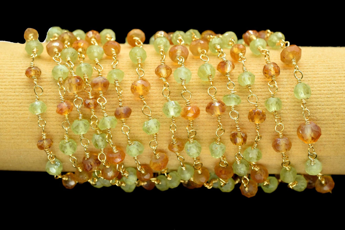Peridot 3mm Beaded Chain,Faceted Peridot Rosary Style Beaded Chain,citrine beaded chian,multi gemstone beaded chian,wire wrapped,handmade,