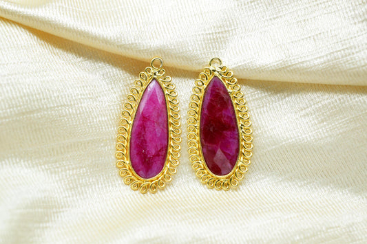 Natural Ruby 10x30mm Teardrop Bezel Charm,Single Bail Pendant,Handmade Jewellery Connectors,Gemstone Brass Component,Handmade Connector,Gift