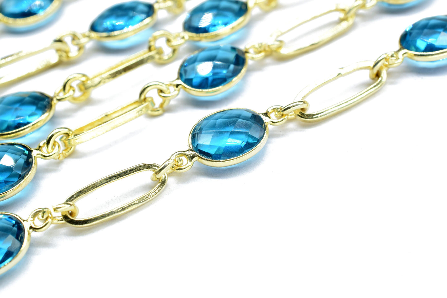 London Blue Topaz linked Chain,Blue topaz Bezel Chain,Linked Connector Chain, Gold plated Gemstone Link Connector Chain,Craft Jewelry