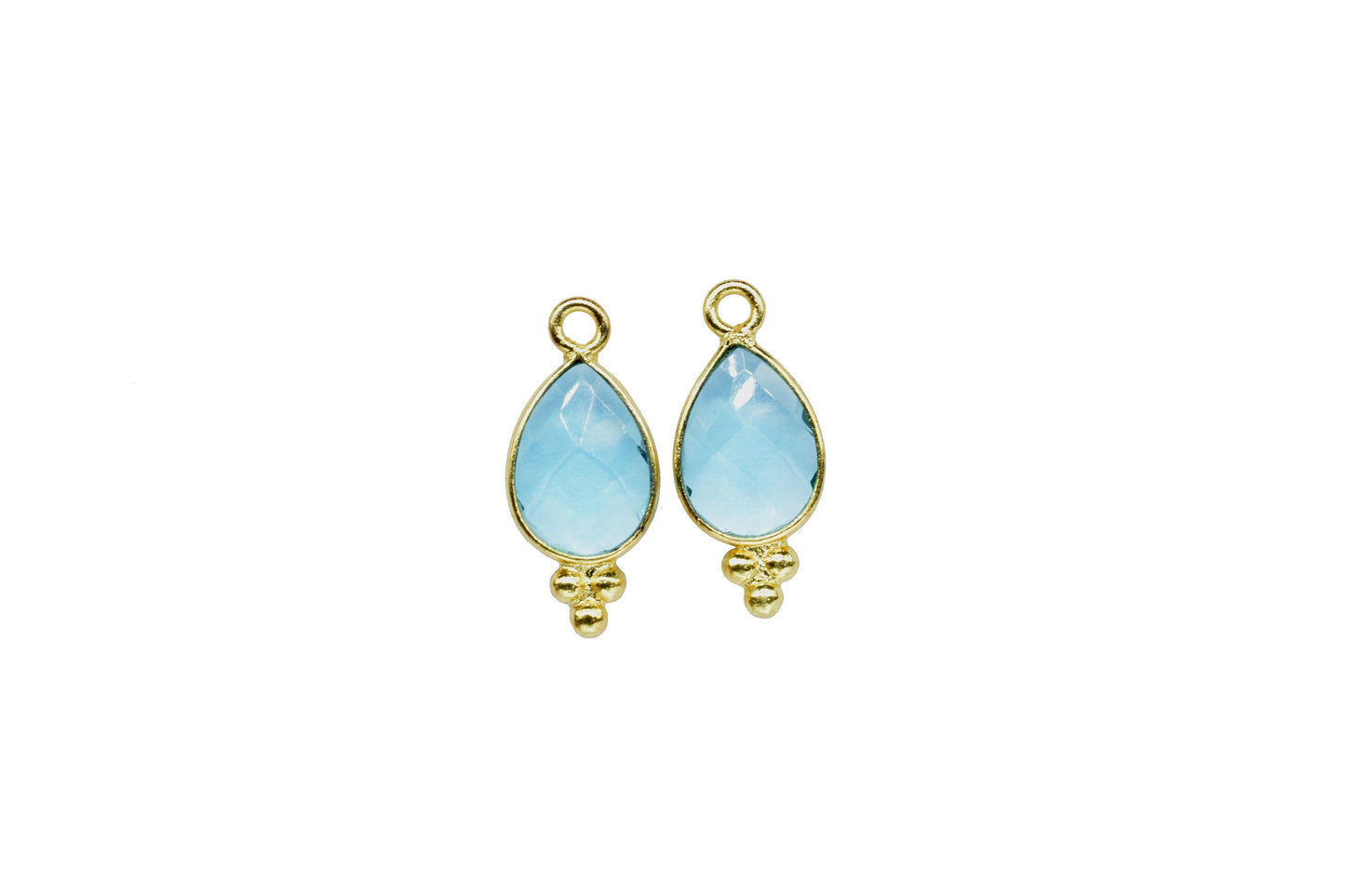 Sky Topaz Gemstone 7x10mm Teardrop Shape Connectors,Sky Topaz Gold Plated Bezels,Topaz Jewelry Making,Sky Topaz Single Bail Charms Pendent,
