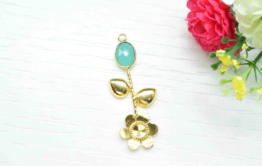 Aqua Chalcedony Gemstone Pendant , Aqua Chalcedony Handmade Pendant , Single Bail Gemstone  Connector, Gold Connectors , Summer Collection