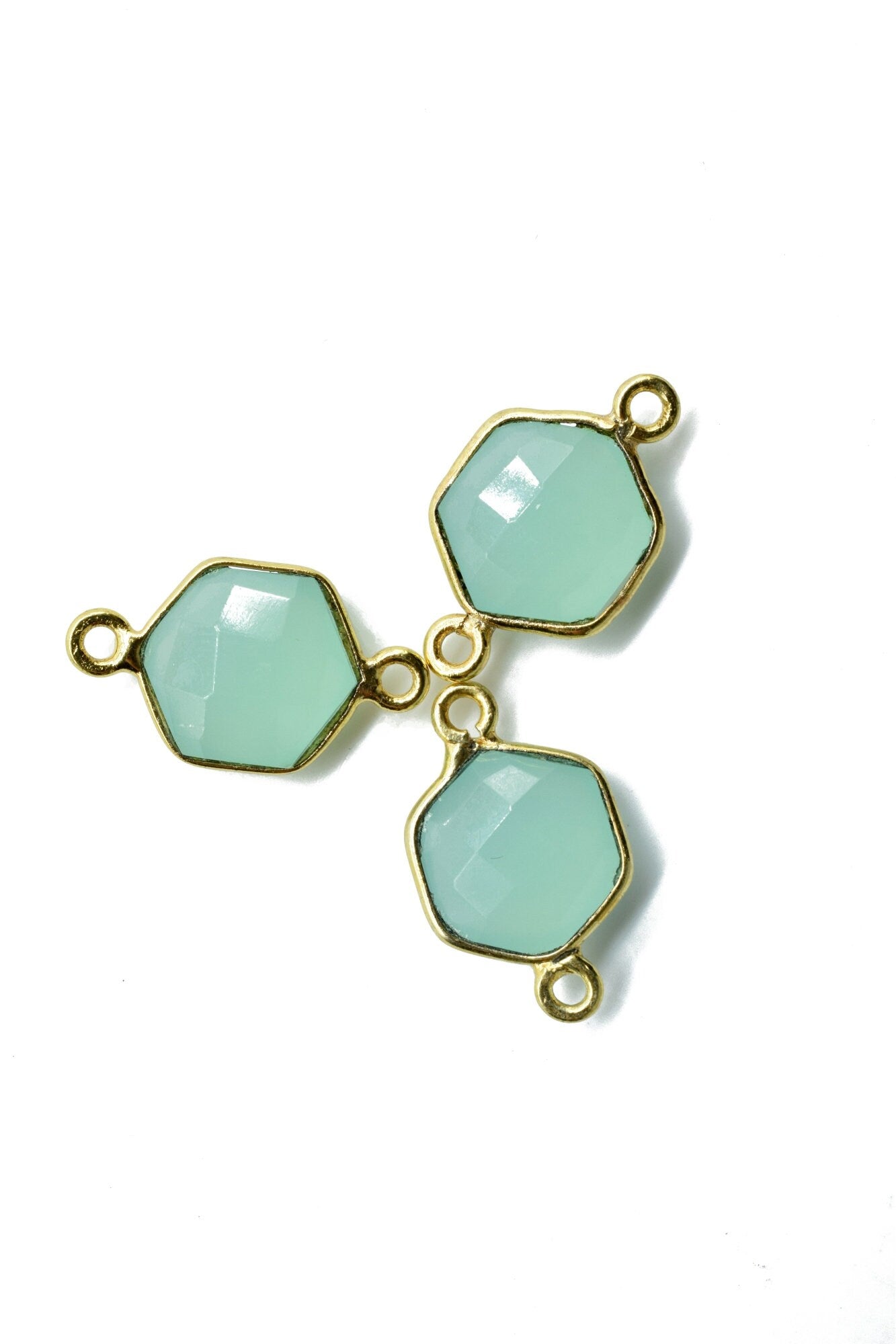 Aqua Chalcedony 10mm Hexagon shape double bail connectors,Hexagon Pendant,Aqua charms,Aqua Chalcedony double loop connectors,Hexagon bezels