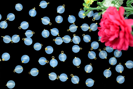 Blue Jade 6mm Round Smooth Beads/Earring Components/Blue Jade Single wire wrapped Beads/Round Beads Connector/Gemstone Beads/Gift