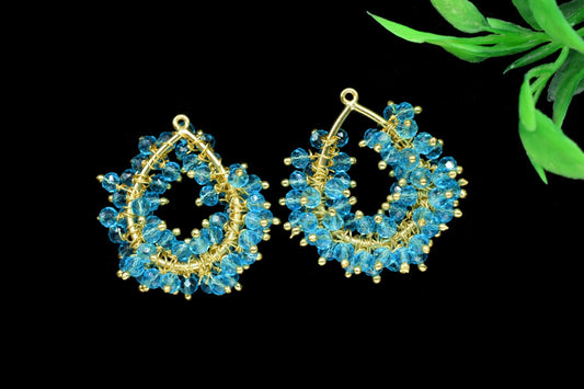 Sky Topaz Pendant Charms,Wire Wrapped Gemstone Component,Brass Pendant Jewelry Supply,Vermeil Dangle Earring,Handmade Beaded Charms Necklace