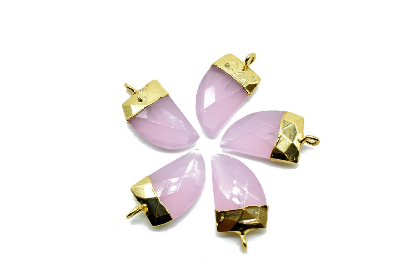 Pink Chalcedony 10x15mm horn shape single bail connectors,Pink Chalcedony Bezel Findings Horn Charms,Horn Shape Connectors,Single Bail charm