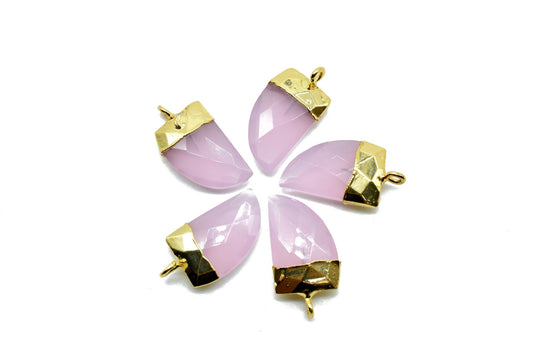 Pink Chalcedony 10x15mm horn shape single bail connectors,Pink Chalcedony Bezel Findings Horn Charms,Horn Shape Connectors,Single Bail charm