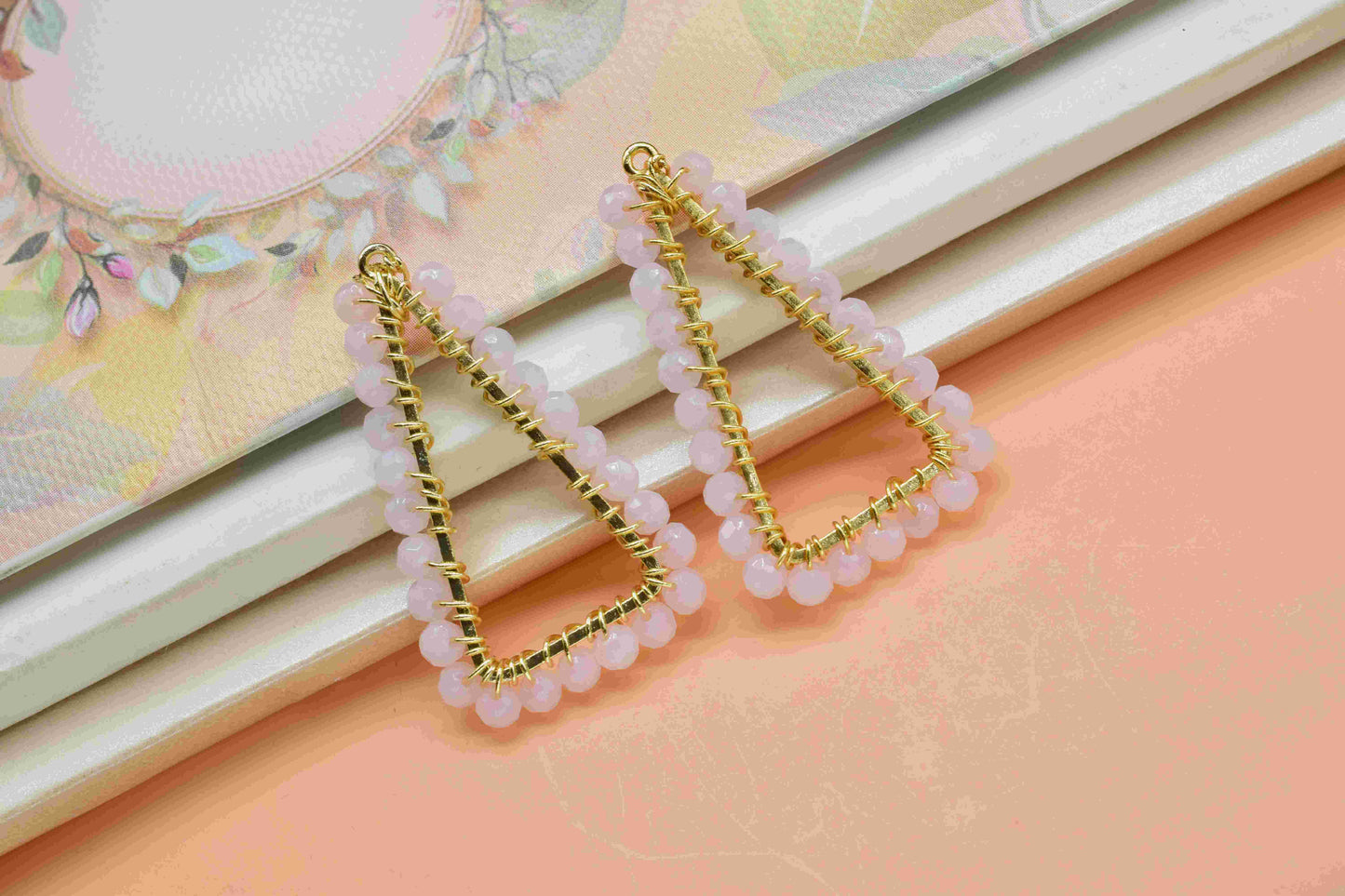 Pink Chalcedony Wire Wrapped Triangle Shape Earrings,Gemstone Component,Handmade Connector,Finding Necklace,Component Jewelry,Connector,Gift