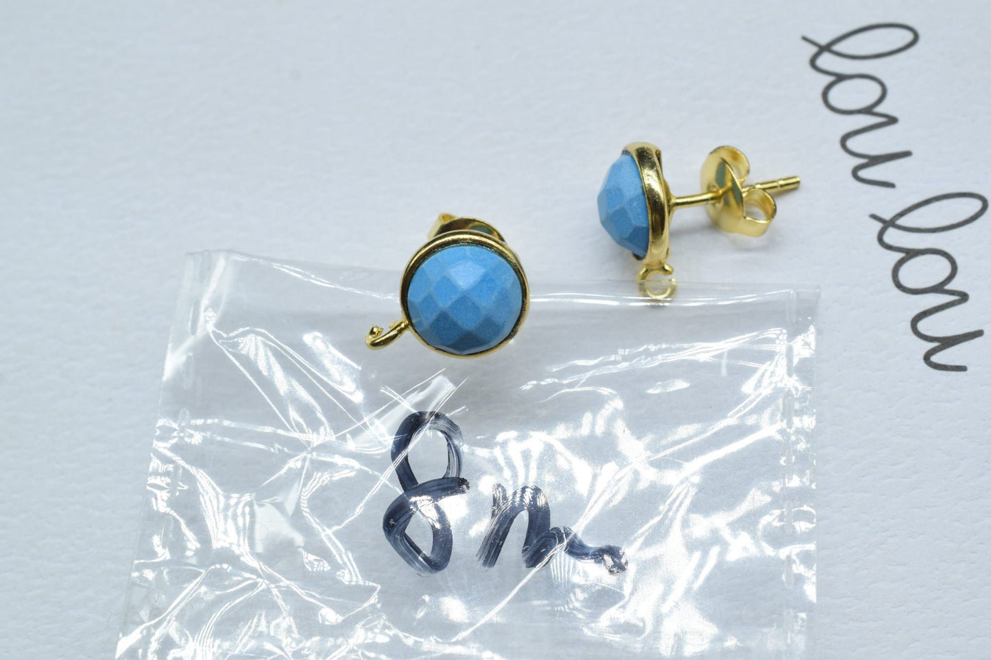 Turquoise 8mm Round Earring Connector,Gemstone Connector Post Stud,Craft Supplies,Jewelry Findings,Jewelry Making Connector,Turquoise Studs,