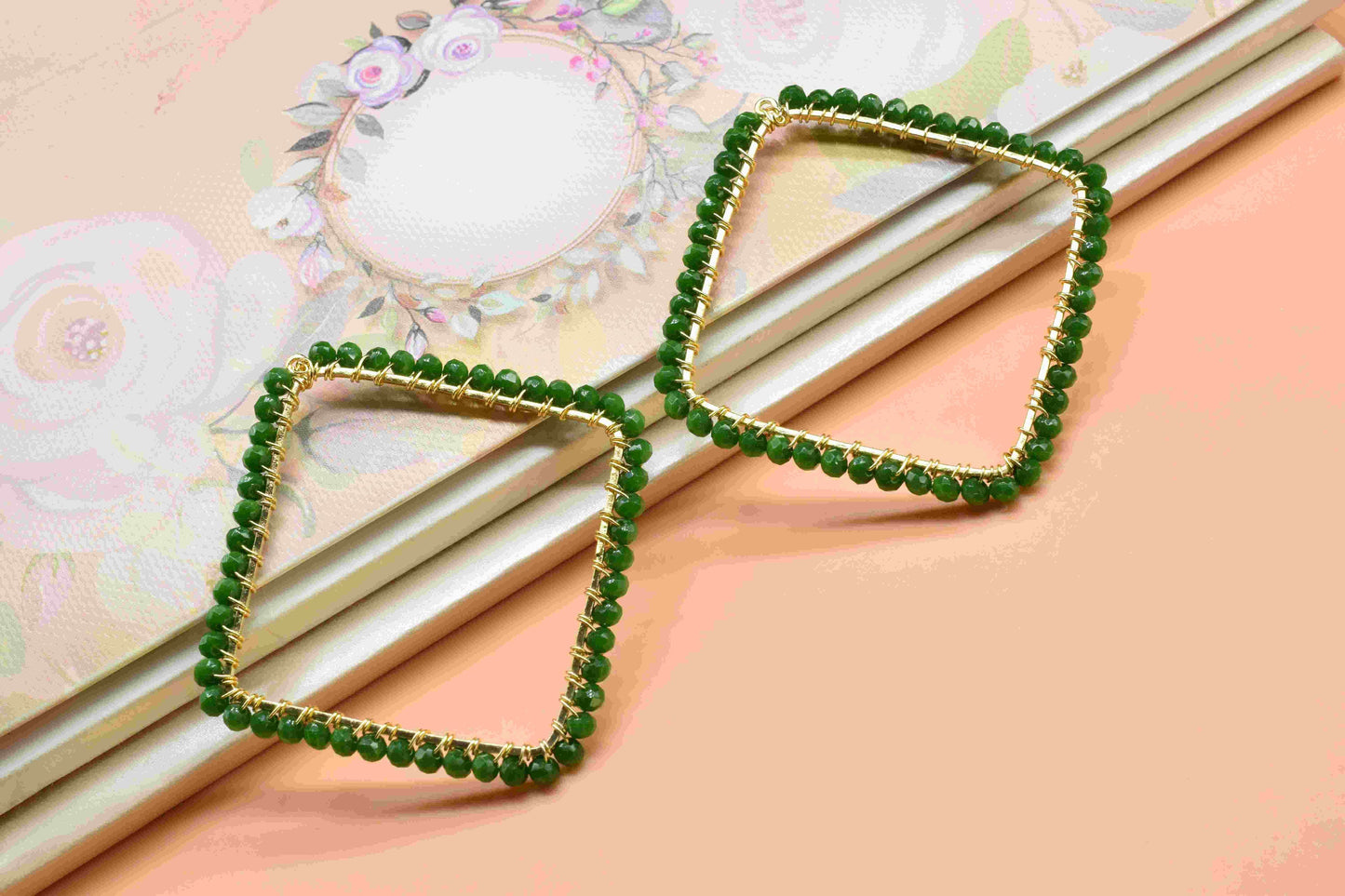 Emerald Quartz Beaded Earring Connector,Gemstone Wire Wrapped Components,Dangle Earring Component,Finding Necklace,Pendant Jewelry Connector