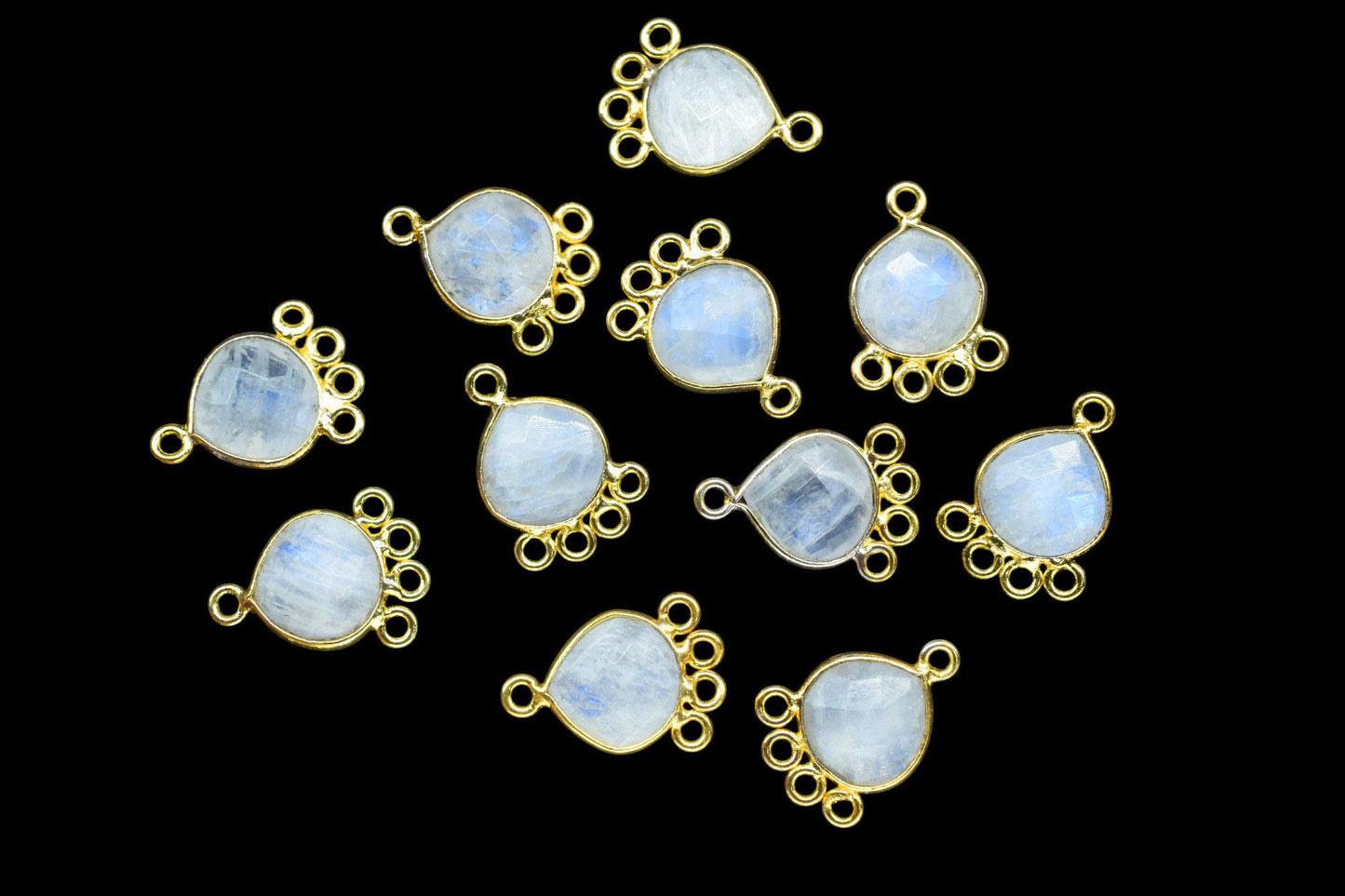 Moonstone Heart Shape Pendant/Gold Plated Charms Jewelry/Handmade Connector Jewelry/Connector Charms/Station Bezel Link Supplies/Bday Gift
