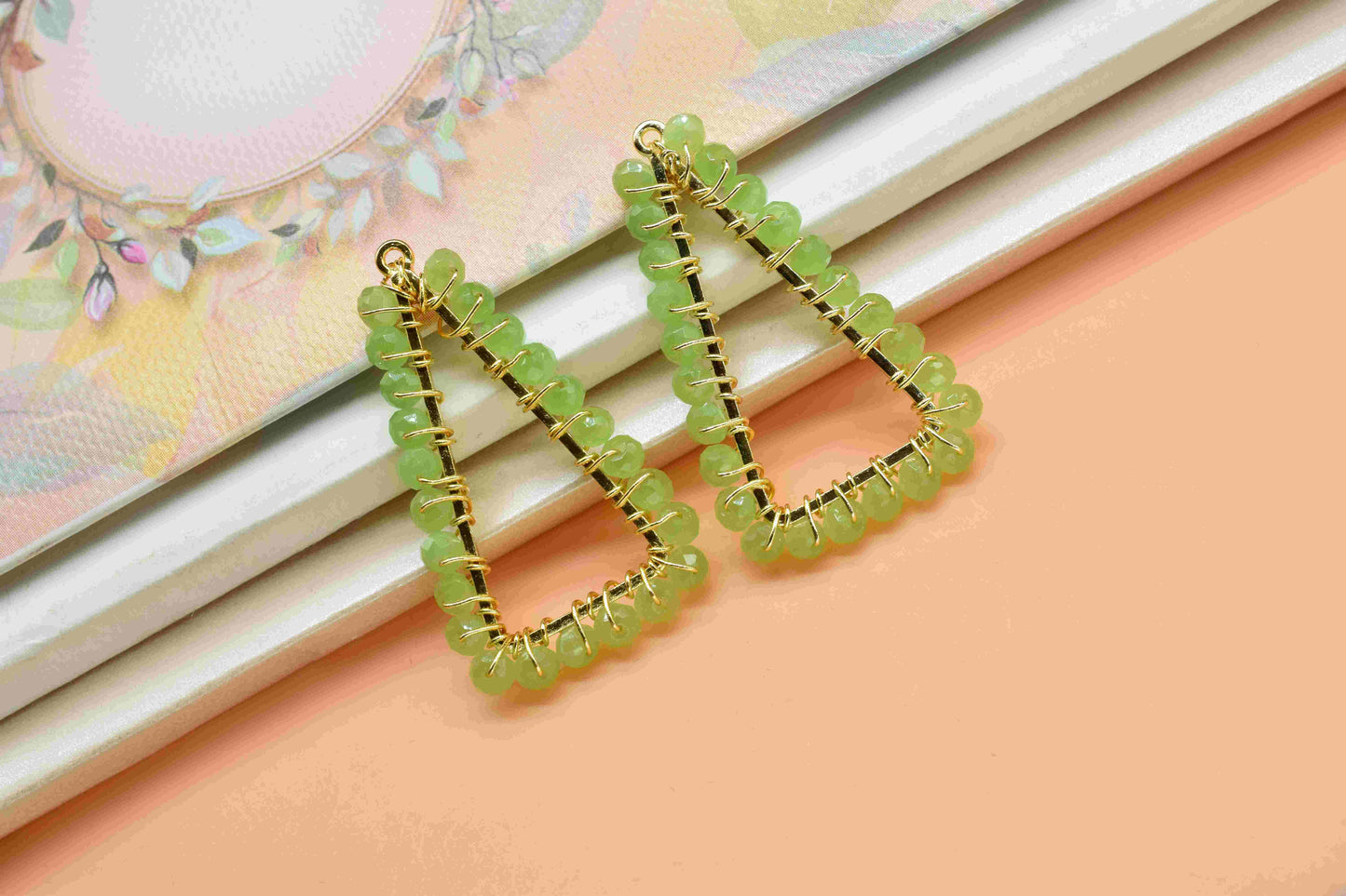 Prehnite Wire Wrapped Dangle Earring, Gemstone Component, Handmade Connector,Beaded Earring Connector,Finding Necklace,Triangle Jewelry,Gift