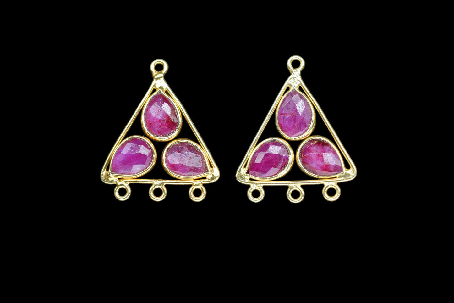 Natural Ruby Teardrop Faceted Bezel Connector,Ruby Earring,Ruby Tringle Shape Bezel Connector,Multi Bail Connector,Ruby Necklace Pendant,