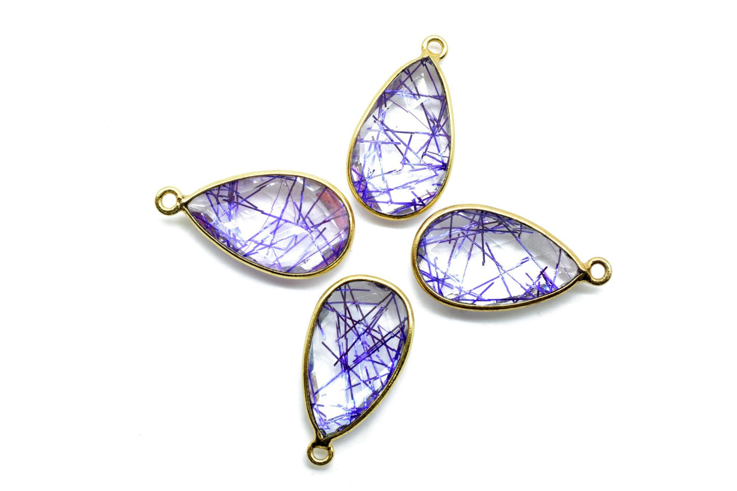 Blue Rutile 12x20mm Pear shape charm,Rutile Pear pendant,Rutile Gold Plated bezel,jewelry making charms craft,Rutile Birthstone charm,jewels