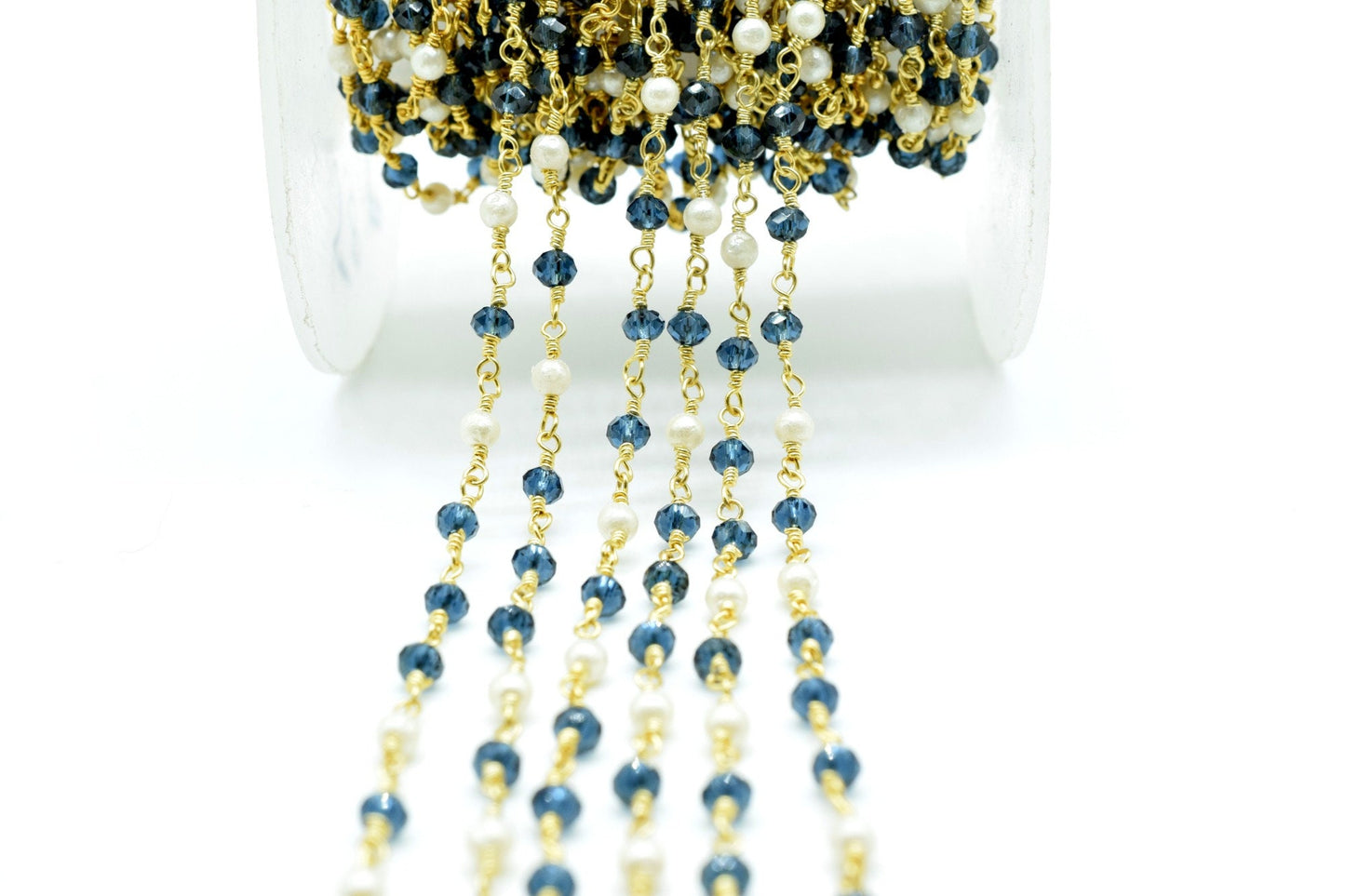 London Blue Topaz Beaded Rosary Chain,Pearl Beaded Rosary Chain,jewelry making Chain,Gemstone Rosary,wire wrapped rosary,3mm Beaded rosary