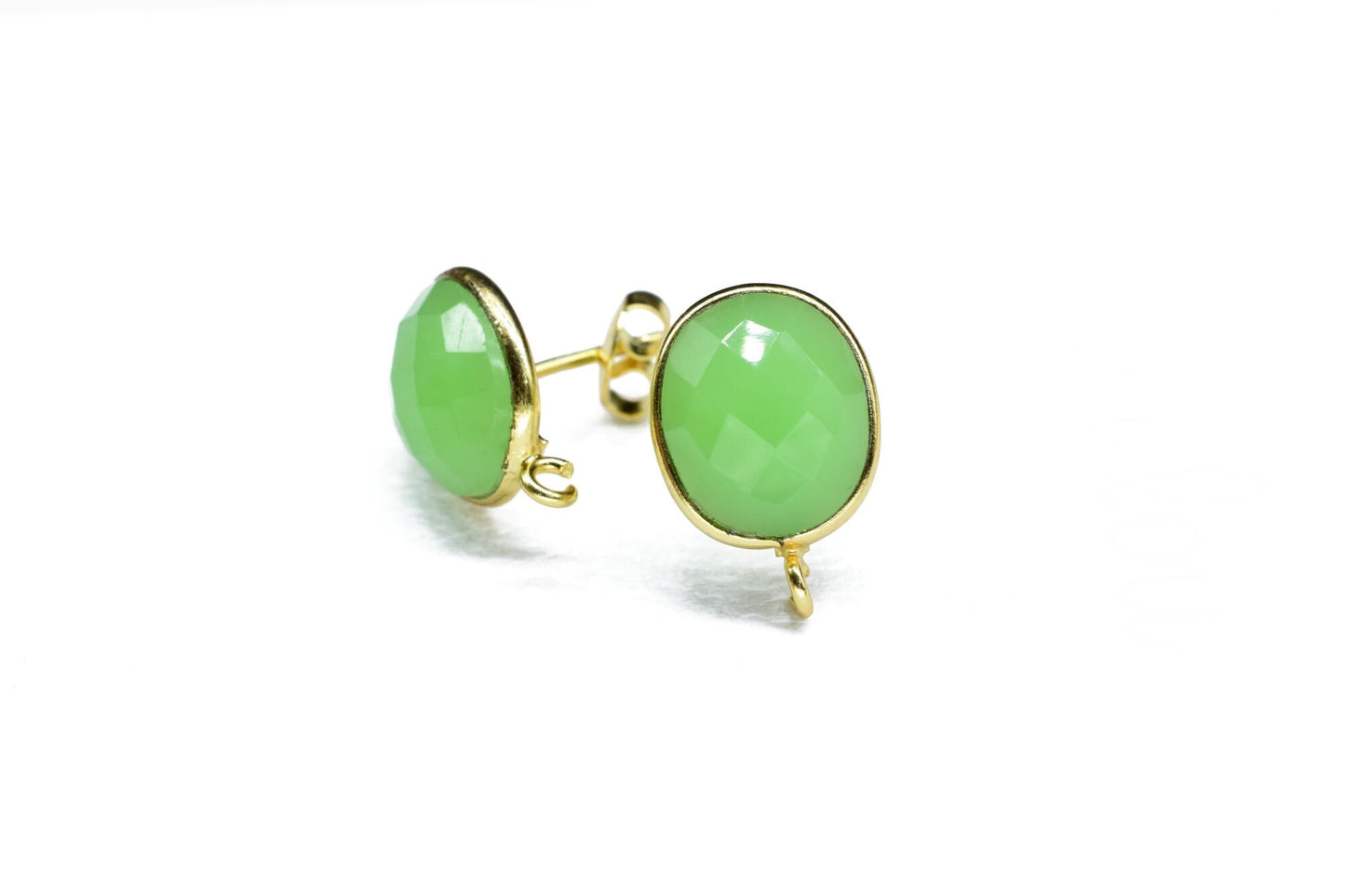 Chrysoprase 10x12mm oval Earring Connector,Jewelry,bezel frame Connector, Post Studs Connectors,Chrysoprase Ear Studs,Oval Earring Connector