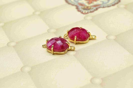 Natural Ruby Connector,Handmade Gemstone Bezel,Ruby Cushion Bezel Connector,Prong Set Jewelry,double bail connector,Prong Ruby jewelry