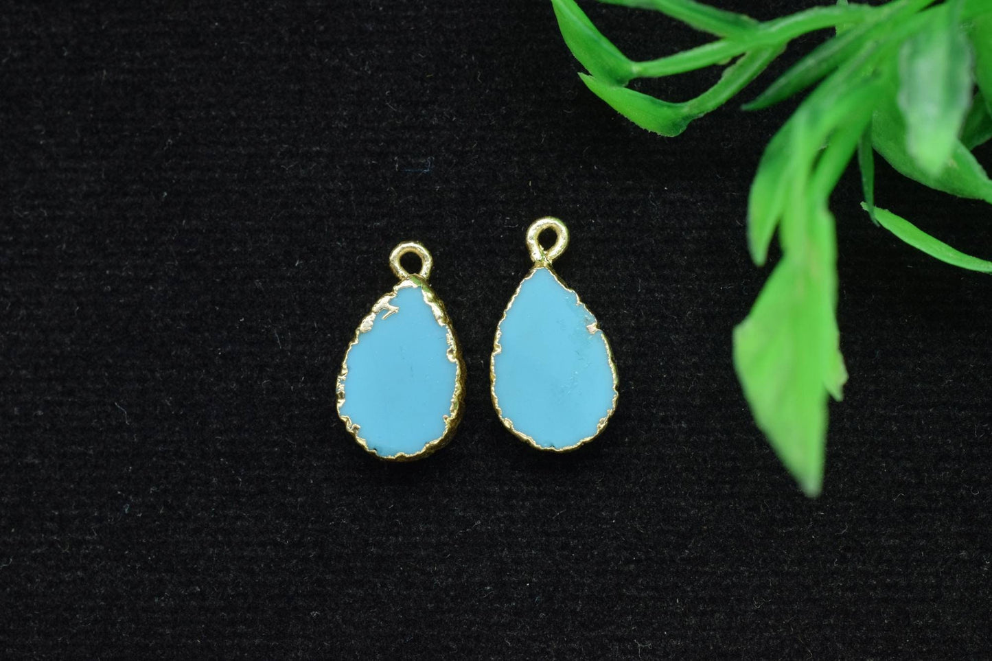 Turquoise Teardrop Pendant Charms,Handmade Cabechon Pendant,Necklace Connector,Charms Jewelry,Gemstone Electroplated,Single Bail Connector