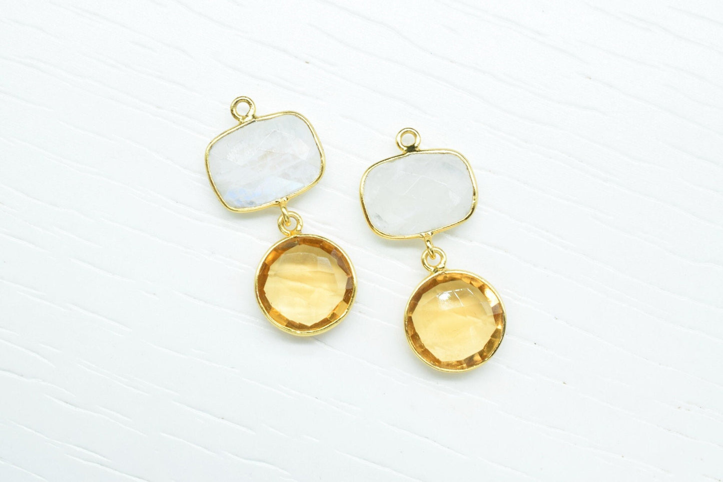 Citrine Dangle Component Earring,Rainbow pendant Connector,Handmade Craft Jewelry,Multi Stone Jewelry,Gemstone Bezel Link,Connector Gift