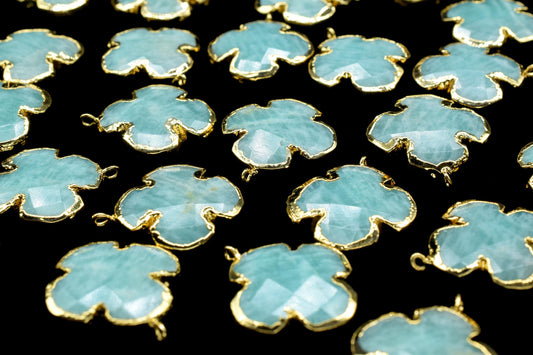 Amazonite 20mm Pendant Charm,Clover Shape Pendant,Amazonite Pendant jewelry,Gemstone Component Pendant,Handmade Electroplated Connector,Gift