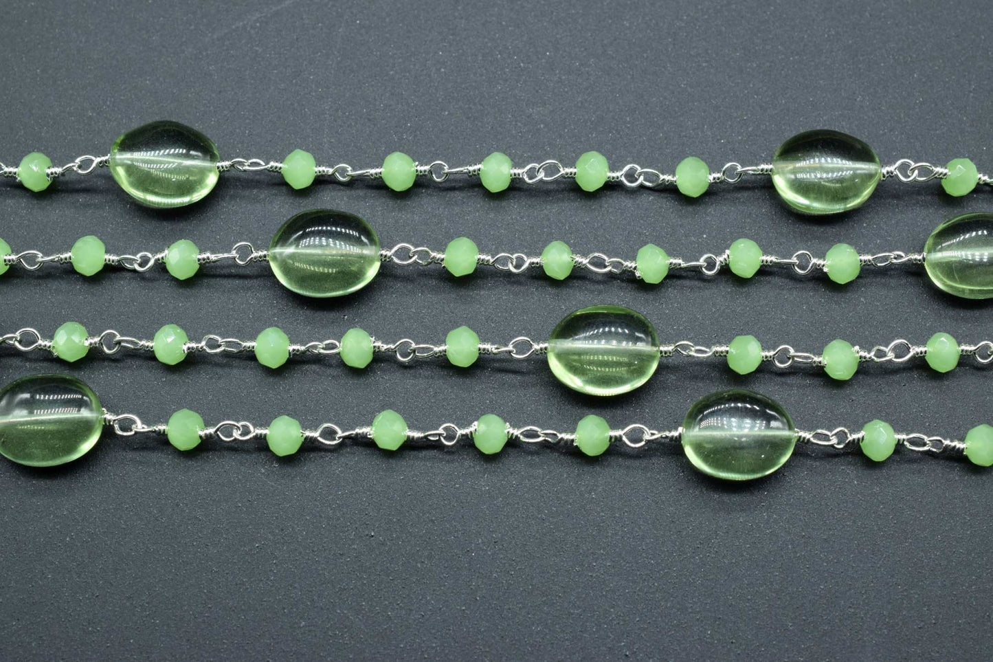 Natural Prehinte Smooth Oval Rosary Style Beaded Chain,Gold Plated Wire Wrapped Chain,Gemstone Linked Handmade Chain,Jewelry Making,Per Foot