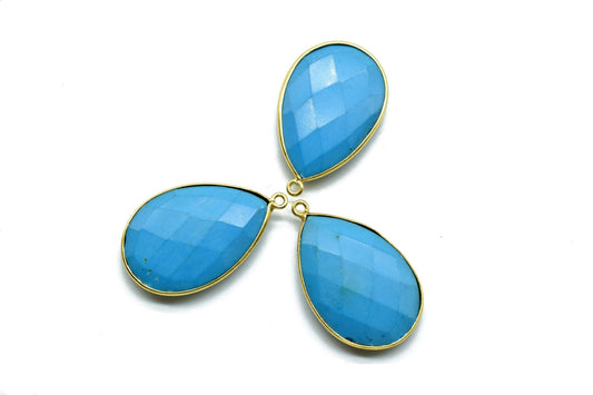 Natural Turquoise 20x30mm Pear Shape single Loop Charm,Turquoise Faceted Pear Shape Connector,Bezel Pear Shape Connector,Turquoise charms