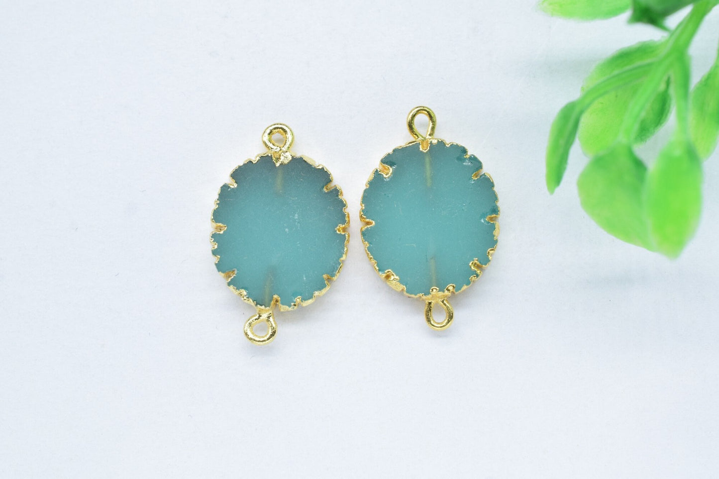 Aqua Chalcedony Oval Shape Pendants,Handmade Connector,Electroplated Jewelry,Double Baill Gemstone Connector,Cabechon Pendant Charms,Gift