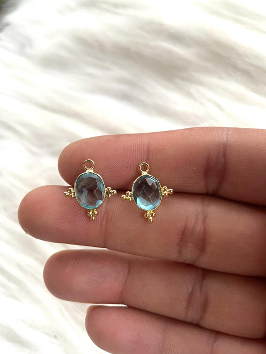 Sky Topaz 8x10 oval,single Bail Connectors,Sky Topaz Pear Shape Charms,Sky Topaz Gold Plated Bezels,Jewelry Making Charms,Sky Topaz charms
