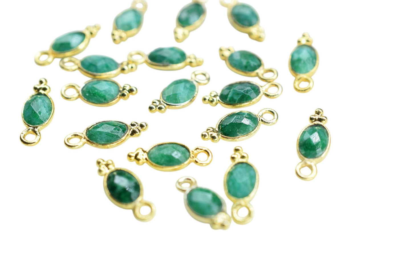 Gemstone Emerald Charms Connector/Handmade Jewelry/Gold Plated Connnector/Tiny Pendant/Emerald Pendant/Oval Shape Connector/Gemstone Charms
