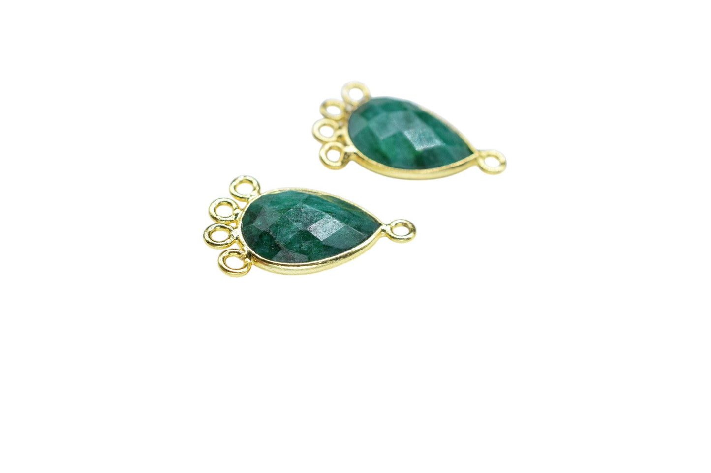 Emerald 10x14mm Teardrop Bezel Charm/Charms Connector/Handmade Jewellery Connectors/Gemstone Brass Component/Women Jewelry/B'day Gift