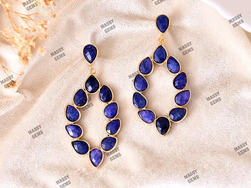 Blue Sapphire Earrings/Bridal Earring/Wedding jewelry/Bridesmaid Earrings/Statement Earrings/Blue Gemstone Earrings/Birthday Gifts/Sapphire