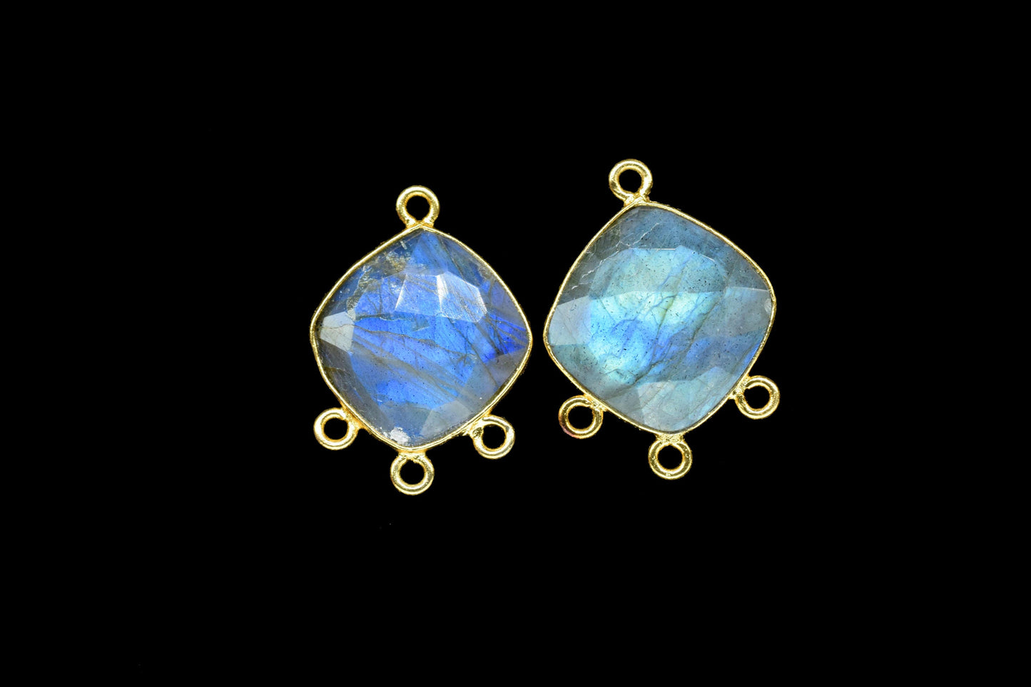 Labradorite single Bail connectors,Labradorite Brass Gold Plated bezels Pendants,Blue Flash Labradorite 14mm cushion shape Charms Pendant